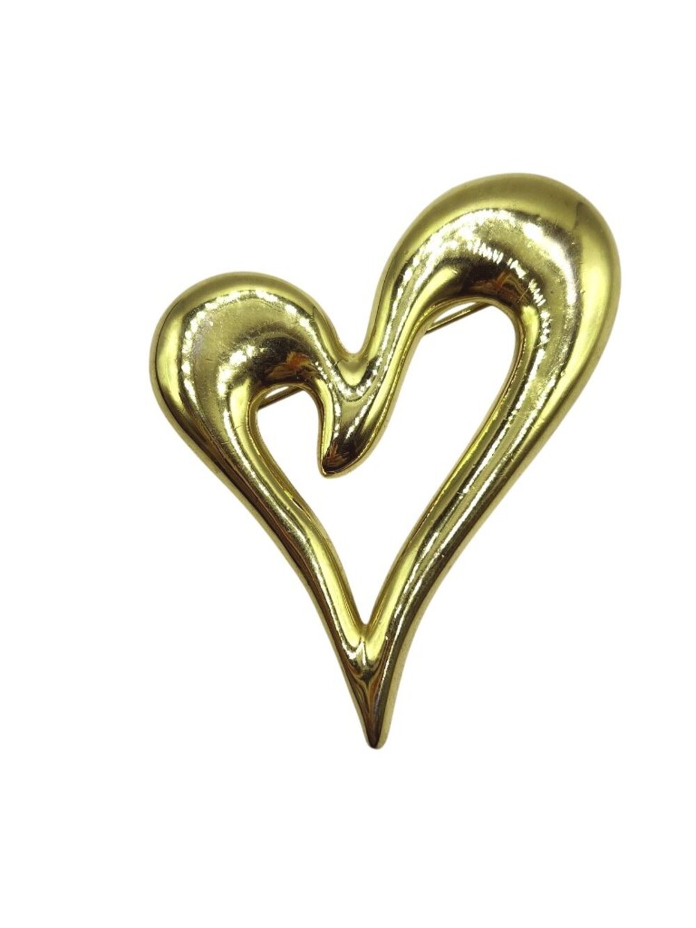 Abstract Gold-Tone Open Heart Brooch Pin Modern Design